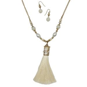 Long Cream Anchor Tassel Necklace Earrings Set